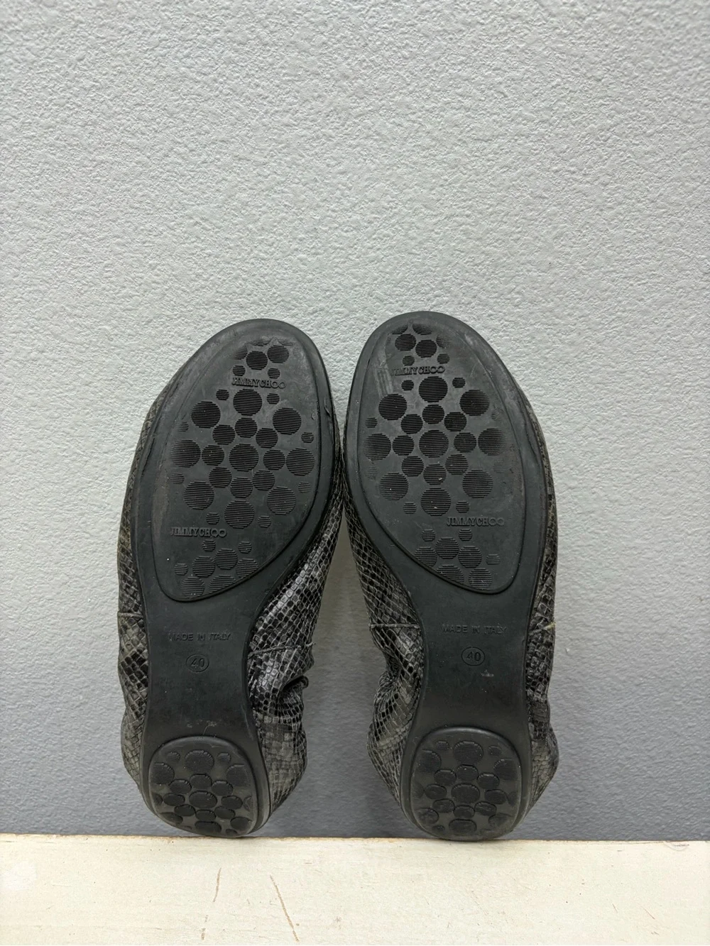 Jimmy Choo Black Snake Skin Leather Flats Size 40